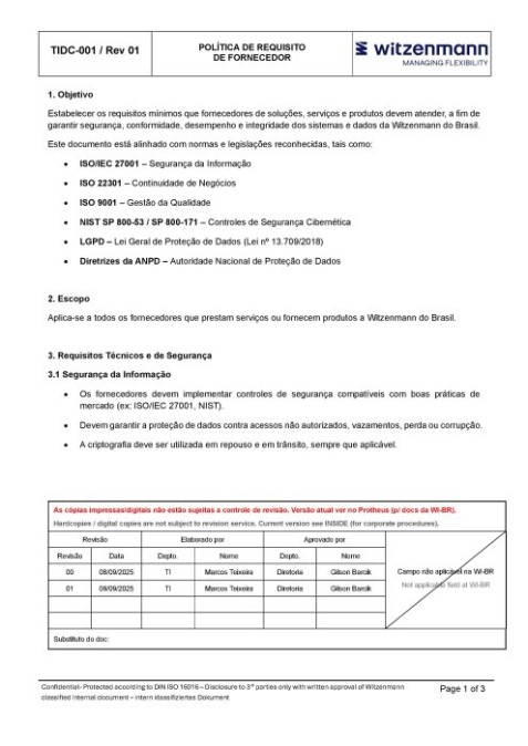Segurança da Informação para Fornecedores Witzenmann do Brasil Preview