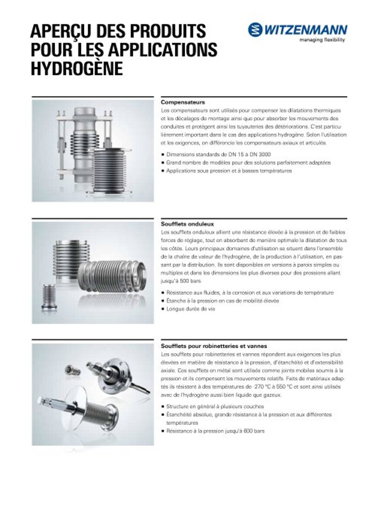 Aperçu des produits pour les applications hydrogène