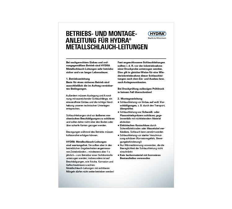 Preview Betriebs und Montageanleitung für Hydra MetallschlauchLeitungen Product Teaserslider