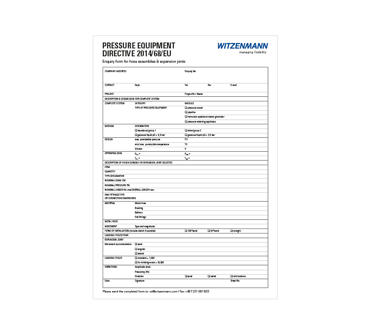 Preview Enquiry Form for hose assemblies and expansion joints Pressure Equipment Directive 2014/68/EU